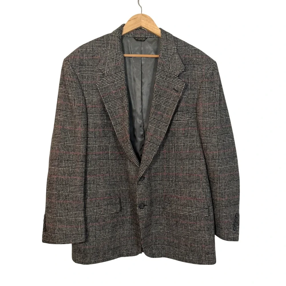 David Wood Blazer Mens XL Grey Glen Plaid Excellent 100% Camel Hair Sport Coat